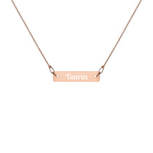 Load image into Gallery viewer, Taurus Engraved Silver Bar Chain Necklace