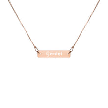 Load image into Gallery viewer, Gemini - Engraved Silver Bar Chain Necklace