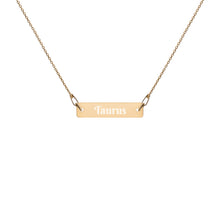 Load image into Gallery viewer, Taurus Engraved Silver Bar Chain Necklace