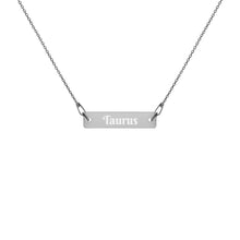Load image into Gallery viewer, Taurus Engraved Silver Bar Chain Necklace