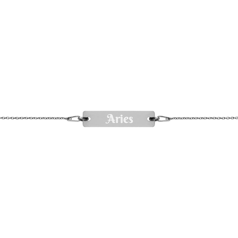 Aries Engraved Bar Chain Bracelet