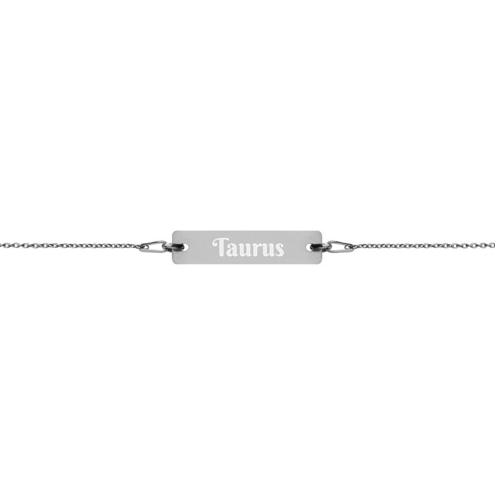 Taurus Engraved Bar Chain Bracelet