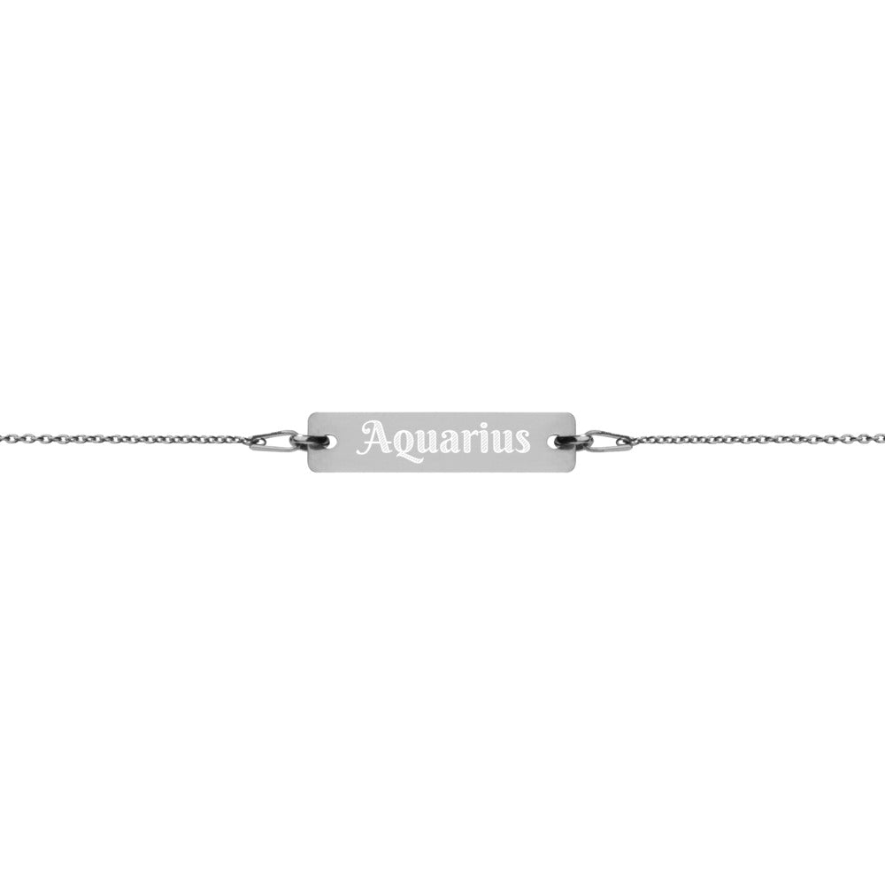 Aquarius Engraved Bar Chain Bracelet