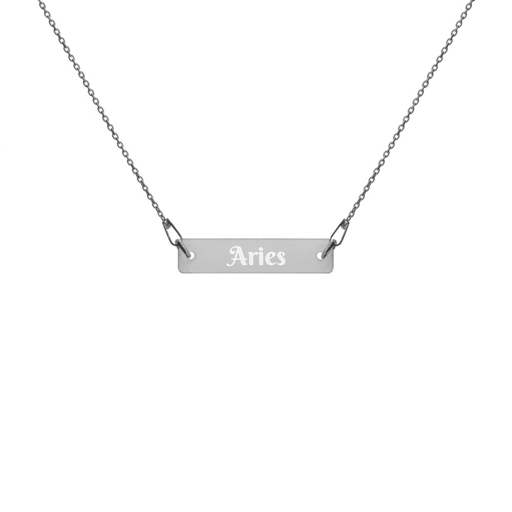 Aries - Engraved Silver Bar Chain Necklace