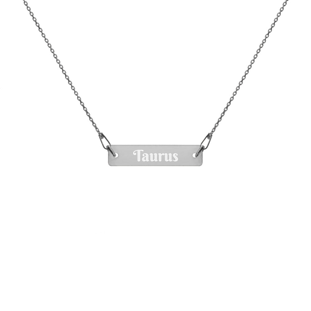 Taurus Engraved Silver Bar Chain Necklace