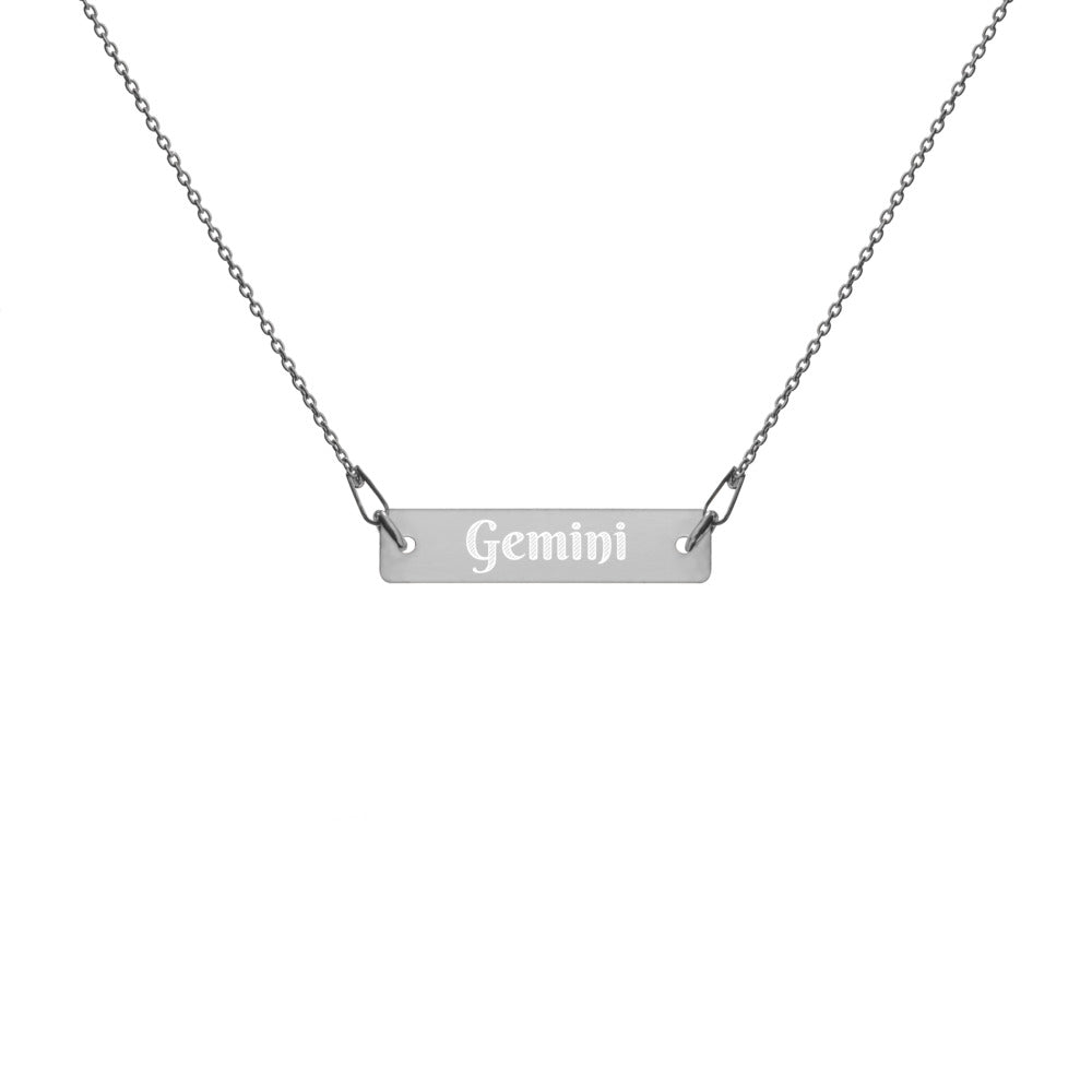 Gemini - Engraved Silver Bar Chain Necklace