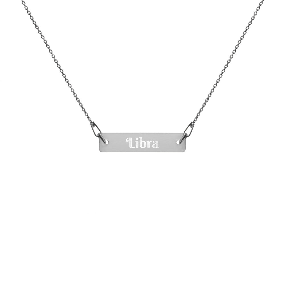 Libra Engraved Bar Chain Necklace