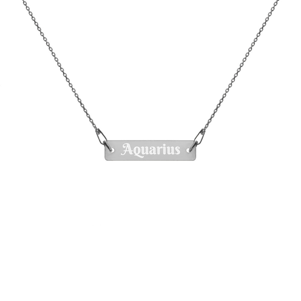 Aquarius Engraved Bar Chain Necklace