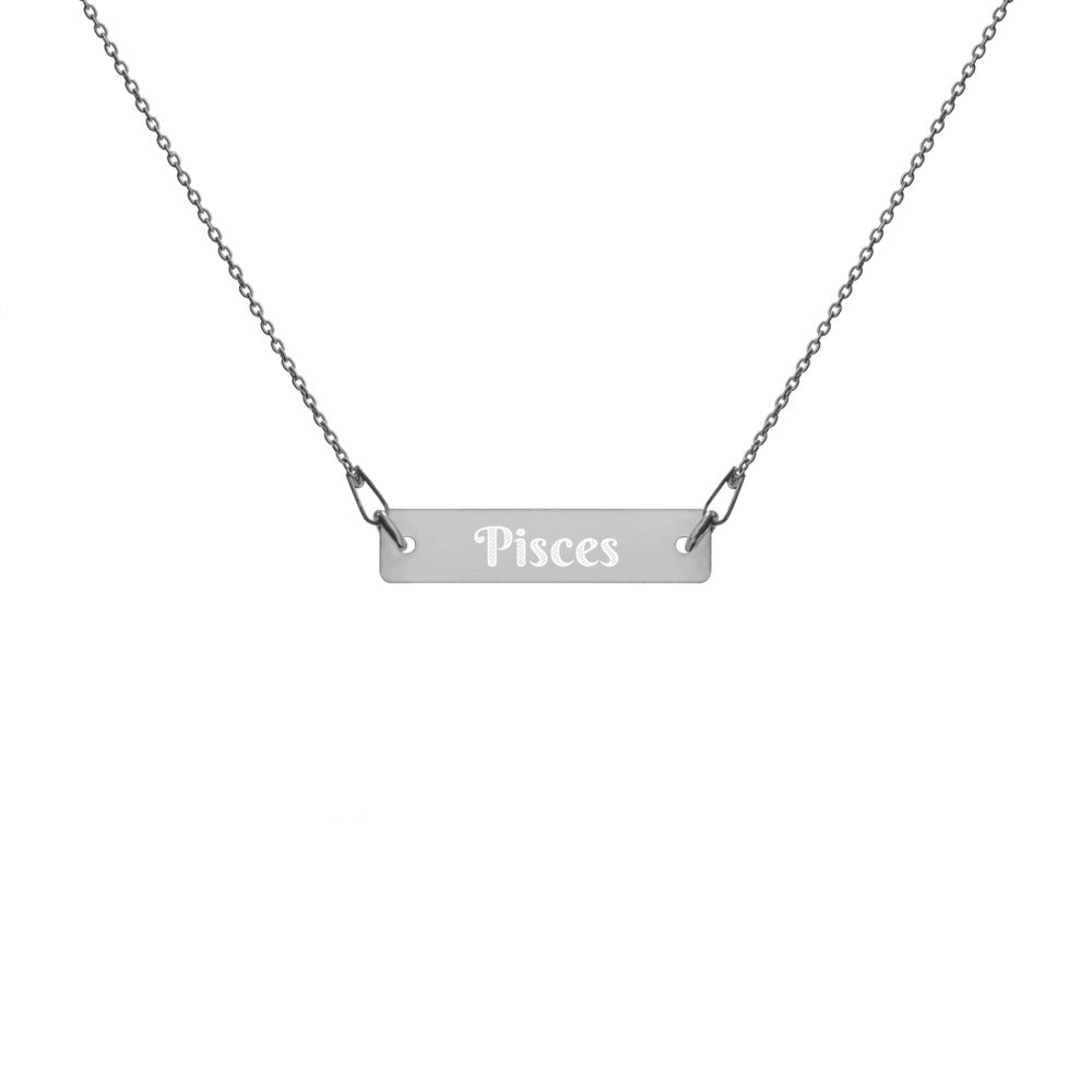 Pisces Engraved Bar Chain Necklace