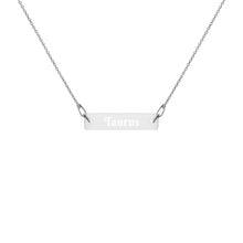 Load image into Gallery viewer, Taurus Engraved Silver Bar Chain Necklace
