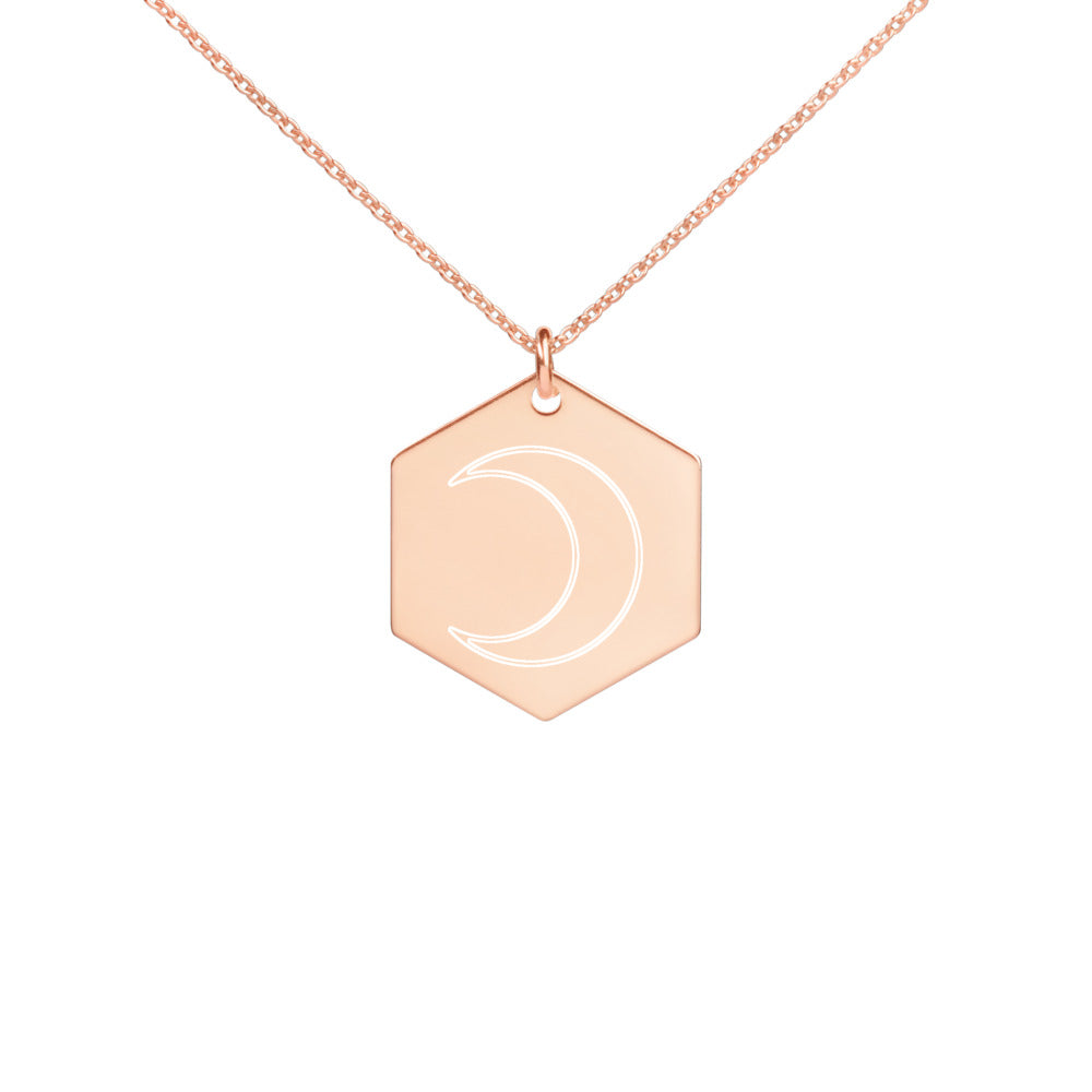 Crescent Moon Engraved Hexagon Necklace